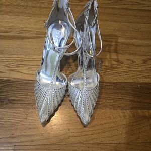 INC International Concepts Silver Strappy Heels